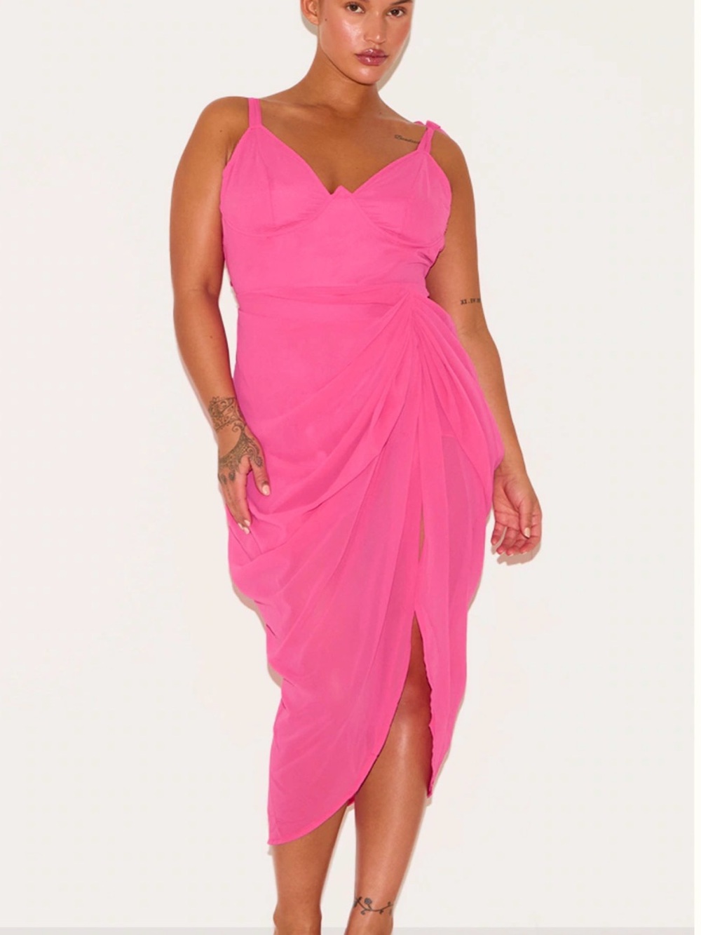 PrettyLittleThing Hot Pink Draped Midi Dress